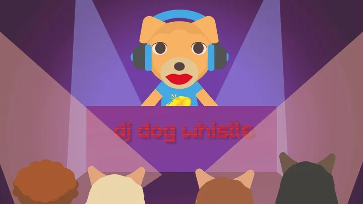 Poster frame from Doggy Disco: a cartoon dog DJ under club lights