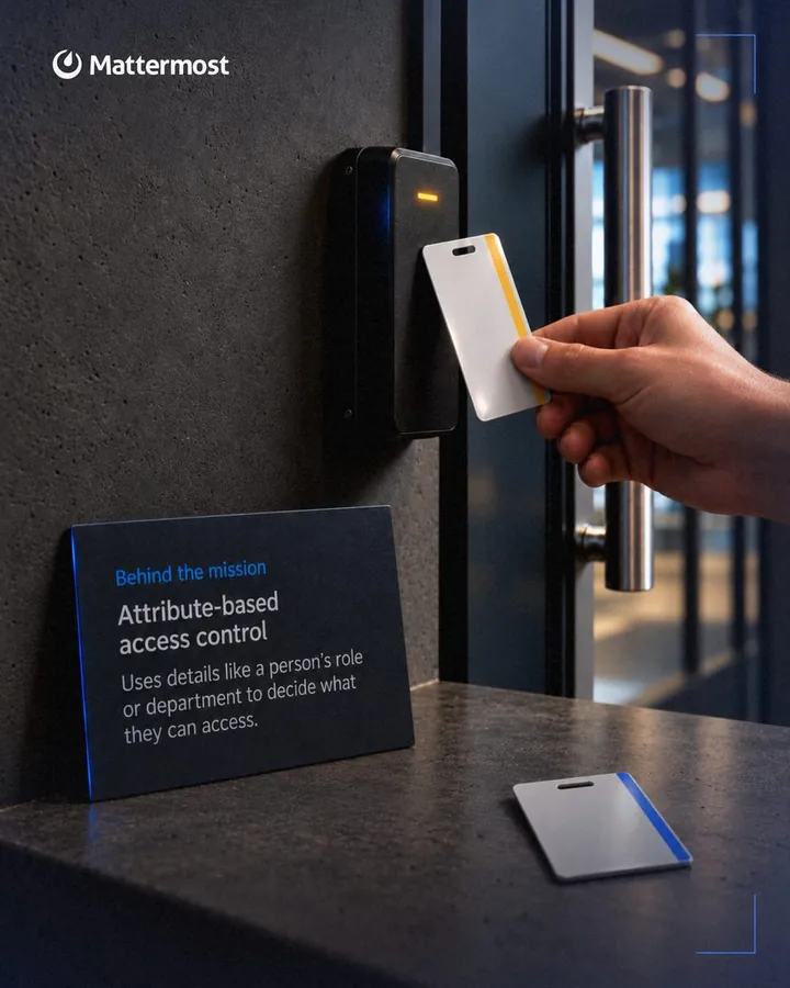 Behind the Mission static defining attribute-based access control beside a badge reader