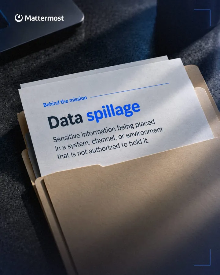 Behind the Mission static defining data spillage on a sheet of paper in a folder